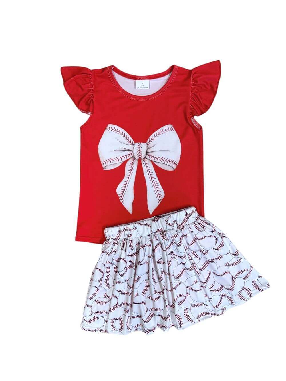 Sweet & Sporty Girls Red & White Baseball Bow Skirt Outfit - Sydney So Sweet