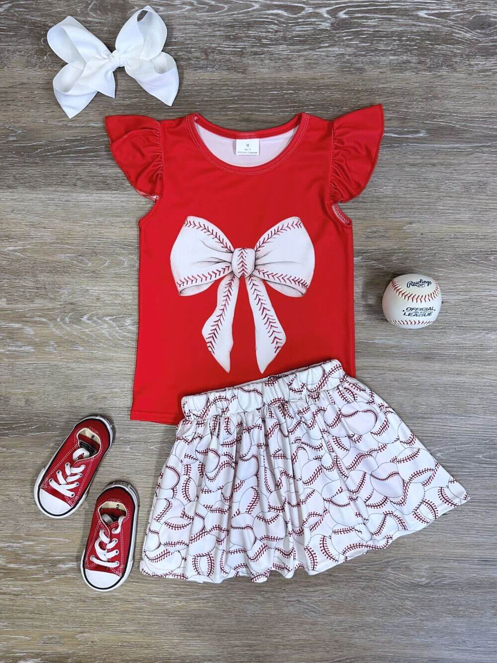 Sweet & Sporty Girls Red & White Baseball Bow Skirt Outfit - Sydney So Sweet