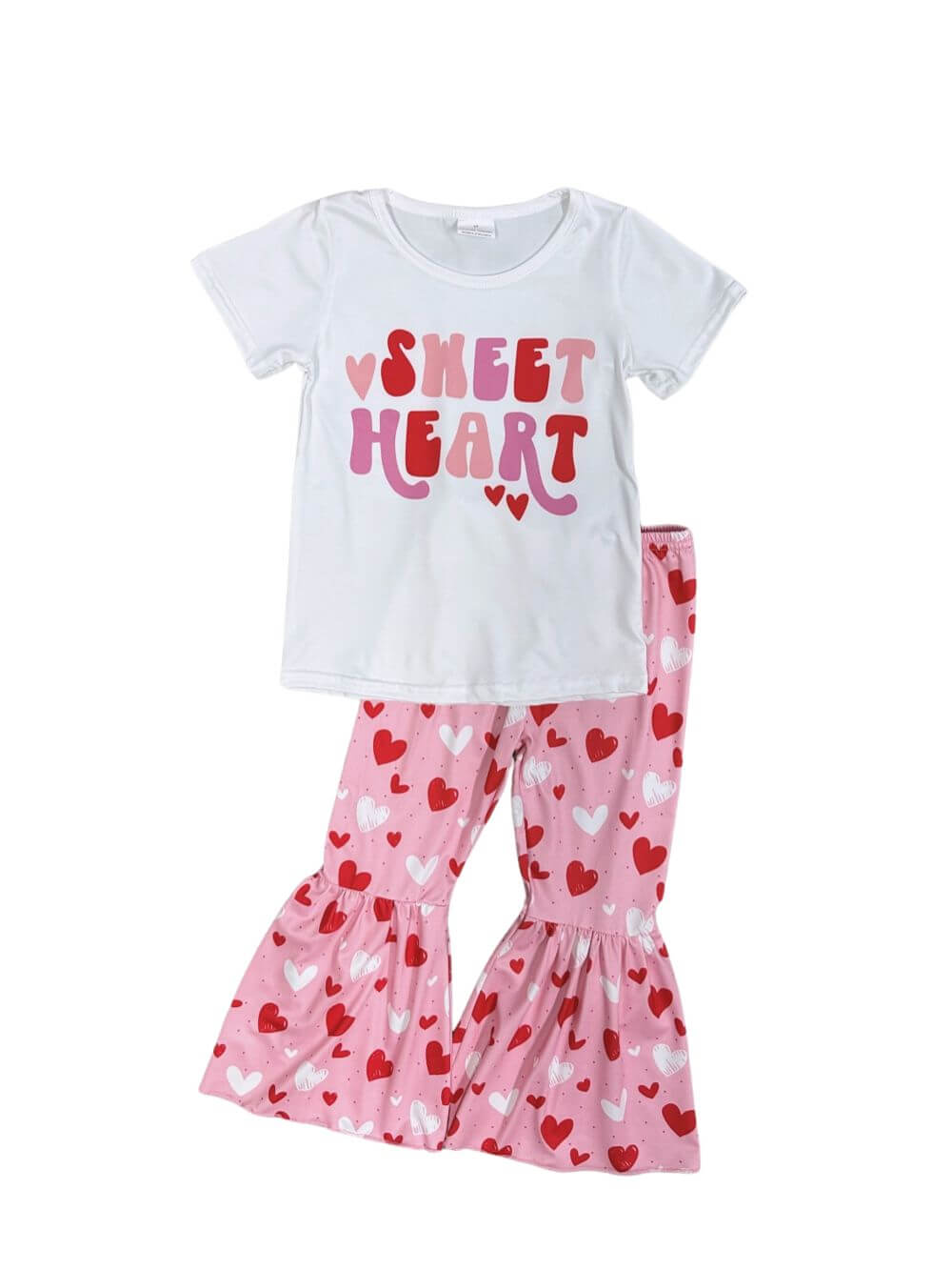 Sweetheart Girls Short Pink & Red Heart Bell Bottoms Outfit - Sydney So Sweet