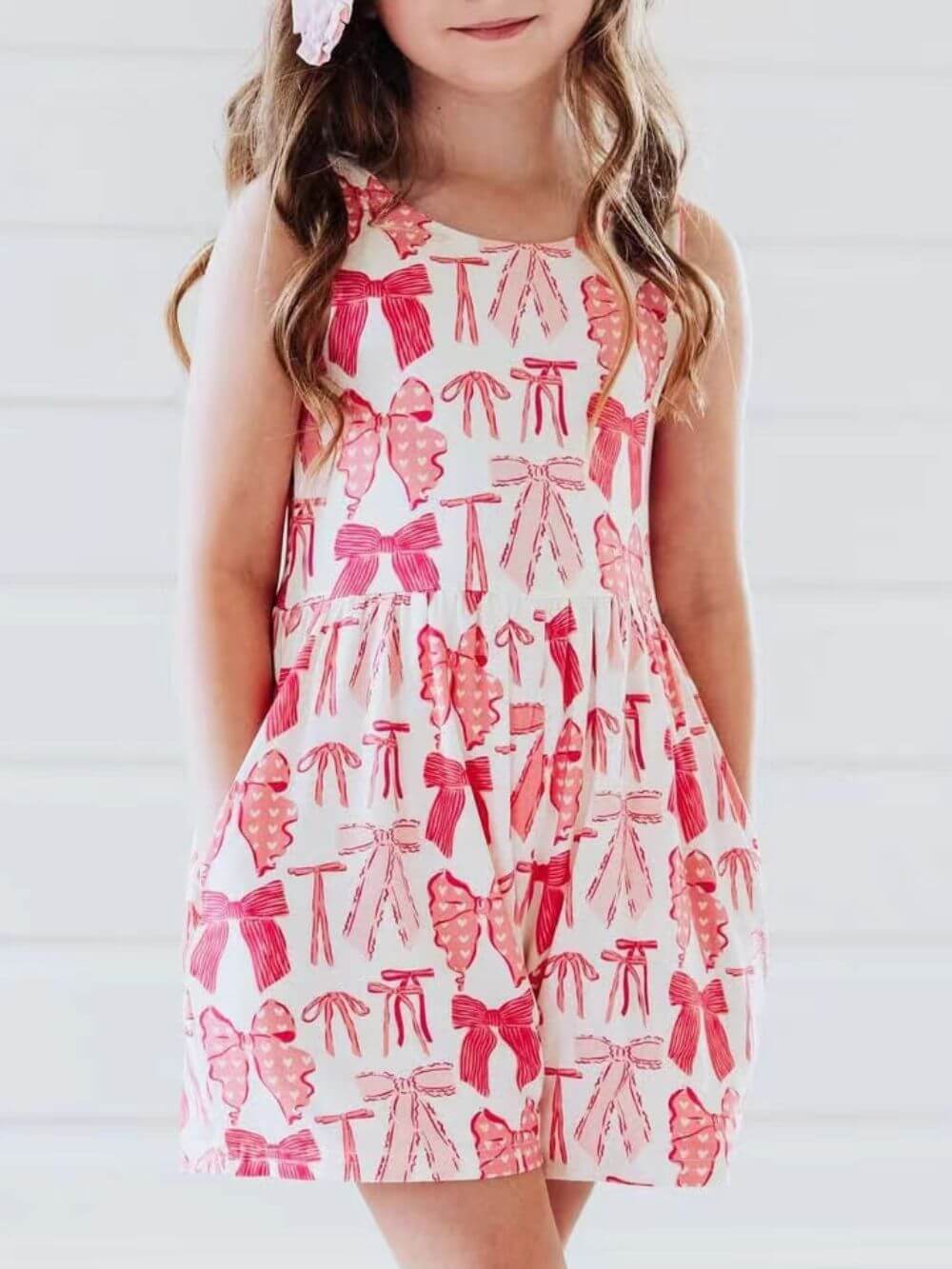 Sweetheart Pink Summer Bows Girls Romper - Sydney So Sweet