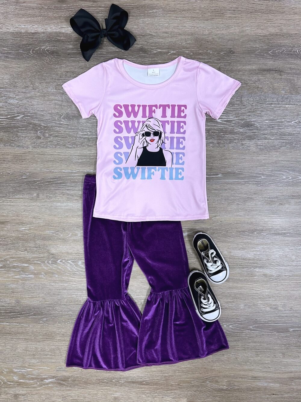 Swiftie Fan Purple Velvet Bell Bottoms Girls Outfit - Sydney So Sweet