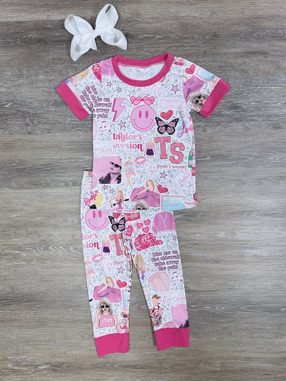 Swiftie Hot Pink Girls Short Sleeve Pajama Set - Sydney So Sweet