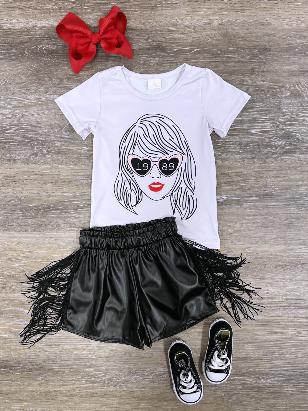 TS 1989 Girls 2 Piece Black Fringe Shorts Outfit (Restocking by 3/29/24)