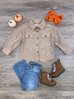Tan Girls Corded Button Down Top - Sydney So Sweet