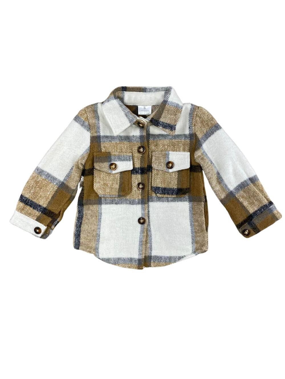 Tan Plaid Girls Button Down Girls Flannel Shacket - Sydney So Sweet