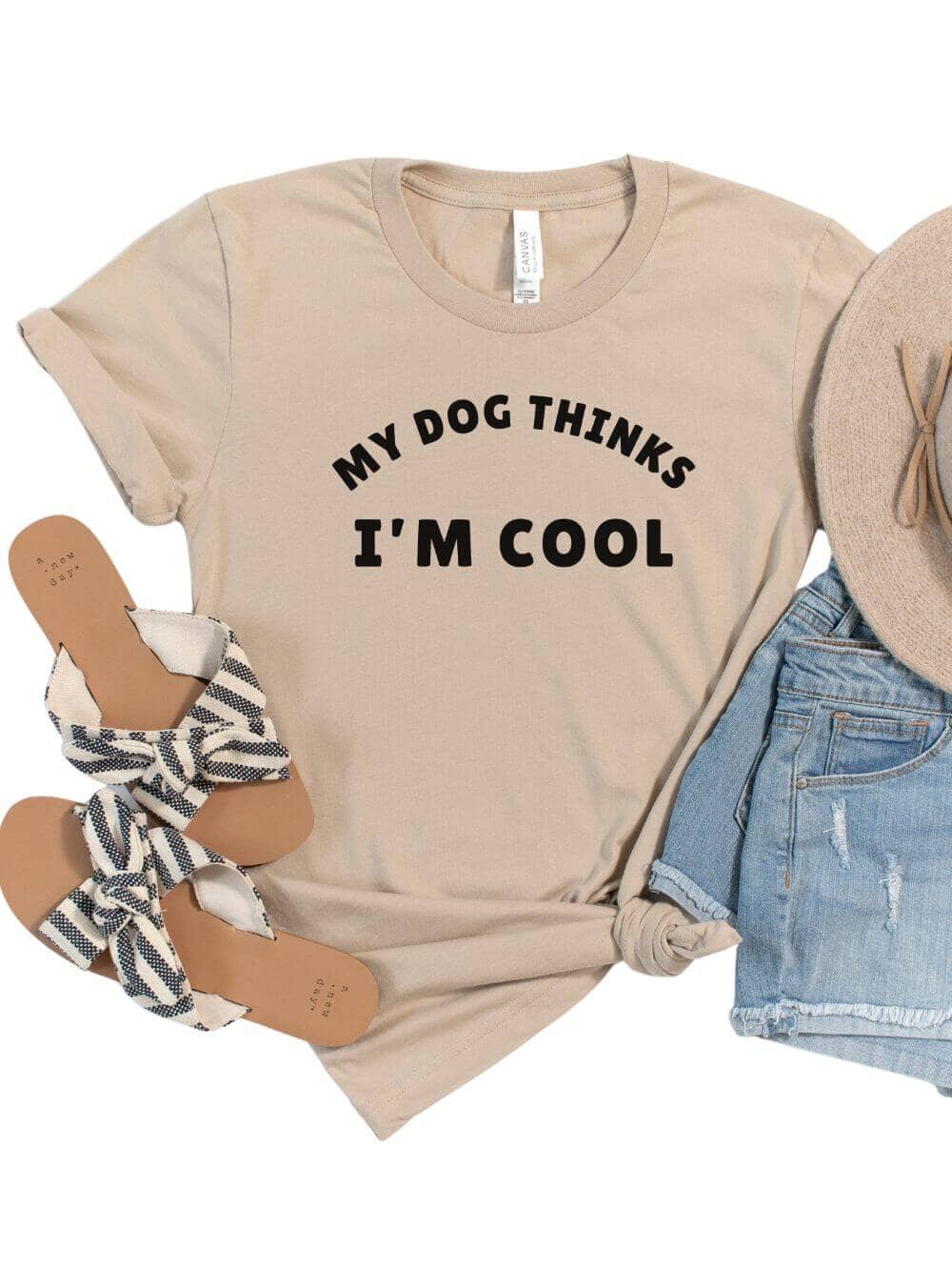 My Dog Thinks I'm Cool Women's Graphic T-Shirt Tan / XS