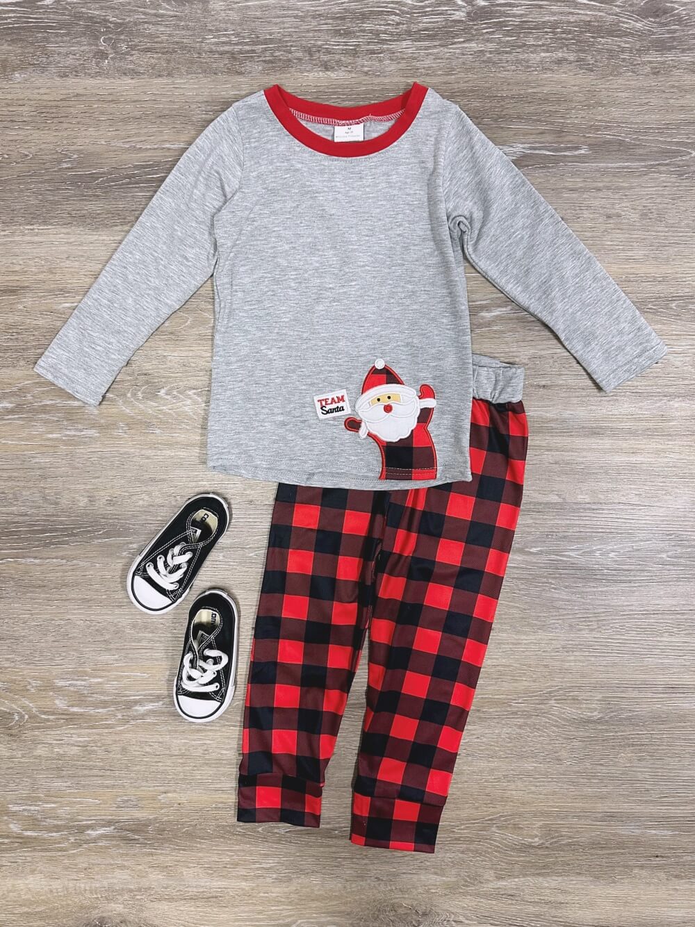 Team Santa Red Buffalo Plaid Boys Christmas Outfit - Sydney So Sweet