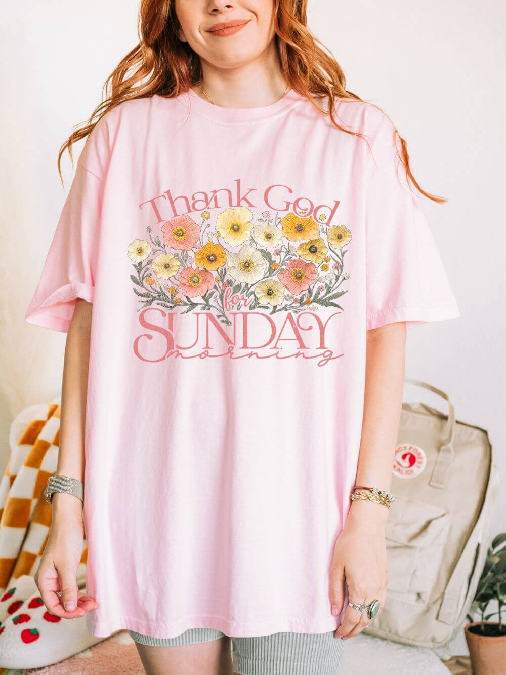 Thank God for Sunday Morning Christian Church Floral T‑Shirt Unisex Distressed Tee