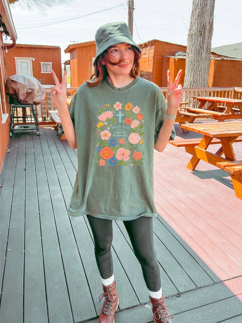 Thank God for Sunday Morning Christian Unisex Distressed Tee Floral T-Shirt