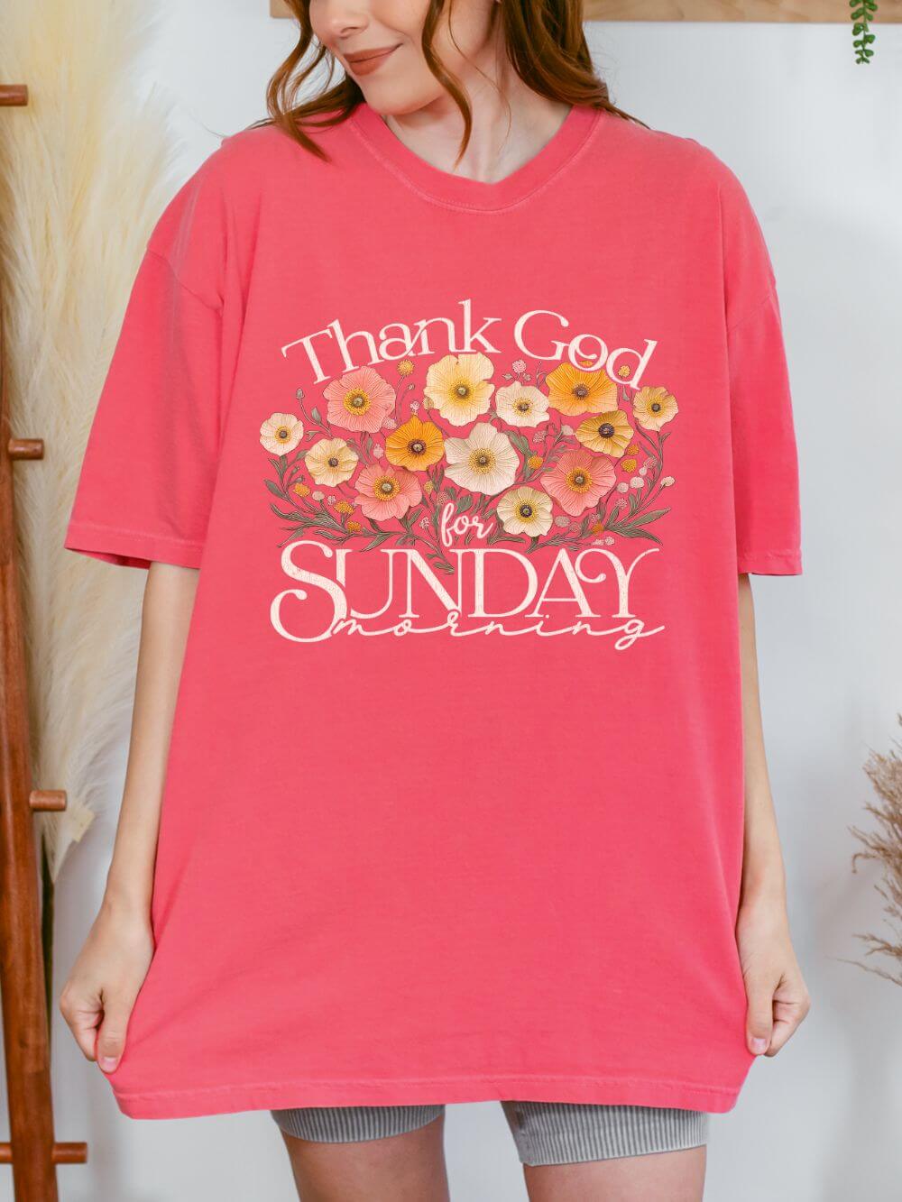 Thank God for Sunday Morning Christian Church Floral T‑Shirt Unisex Distressed Tee