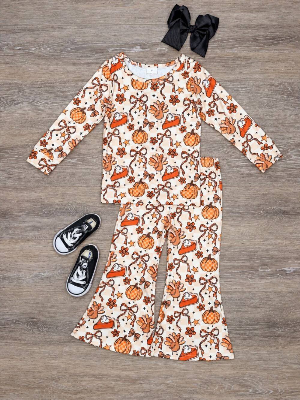 Thankful Harvest Girls Turkey Bell Bottoms Matching Set