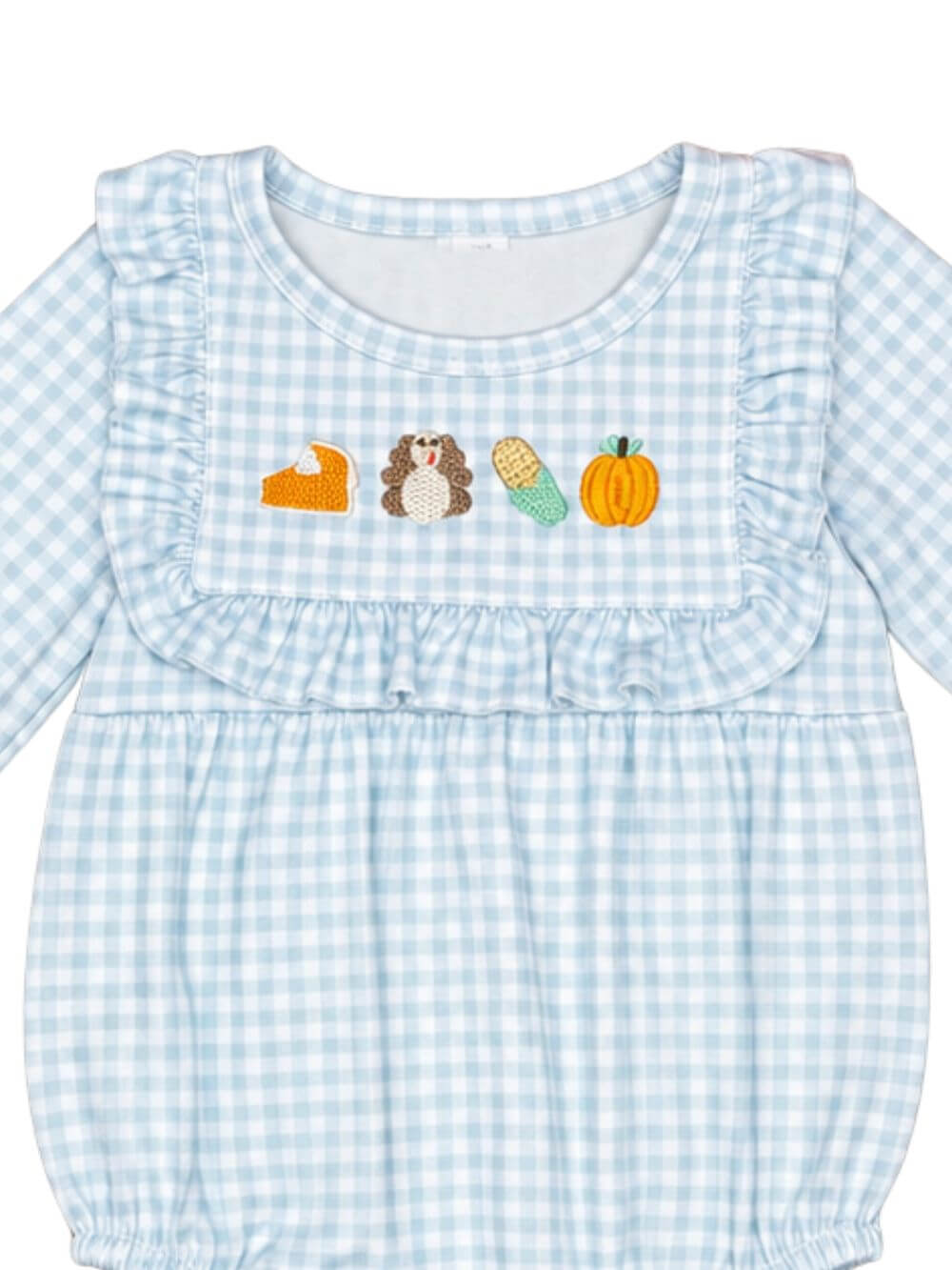 Thanksgiving Cutie Blue Gingham Baby Bubble Romper