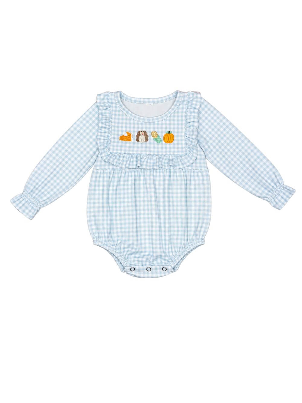 Thanksgiving Cutie Blue Gingham Baby Bubble Romper