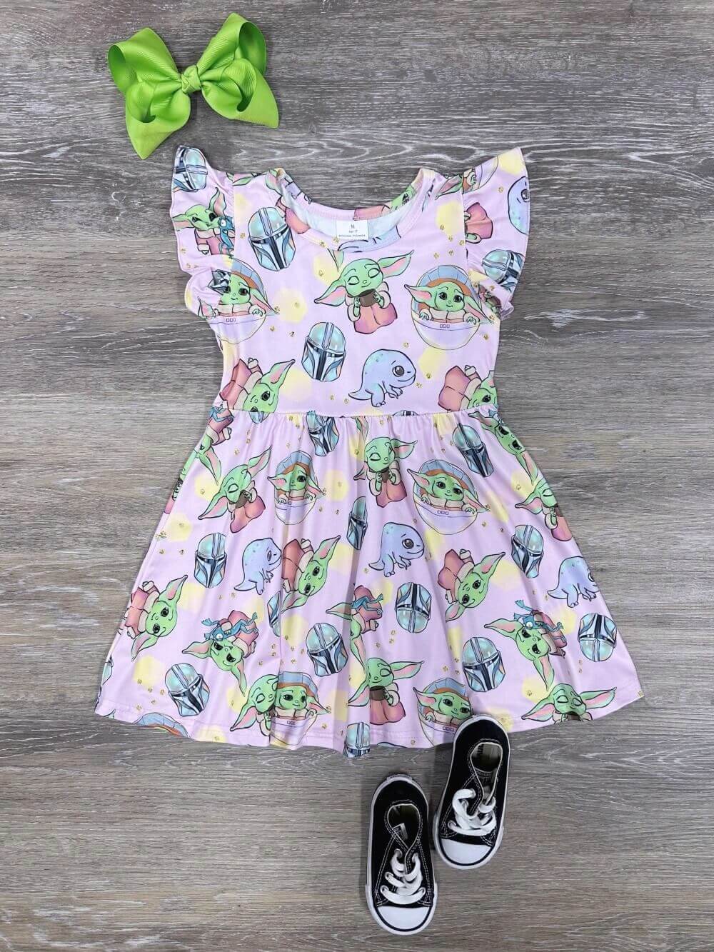 The Force is Strong Baby Alien Girls Short Sleeve Dress - Sydney So Sweet