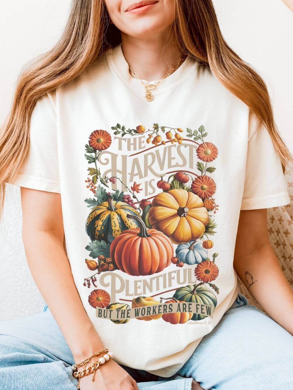 The Harvest is Plentiful T-Shirt Fall Pumpkin Harvest Christian Tee