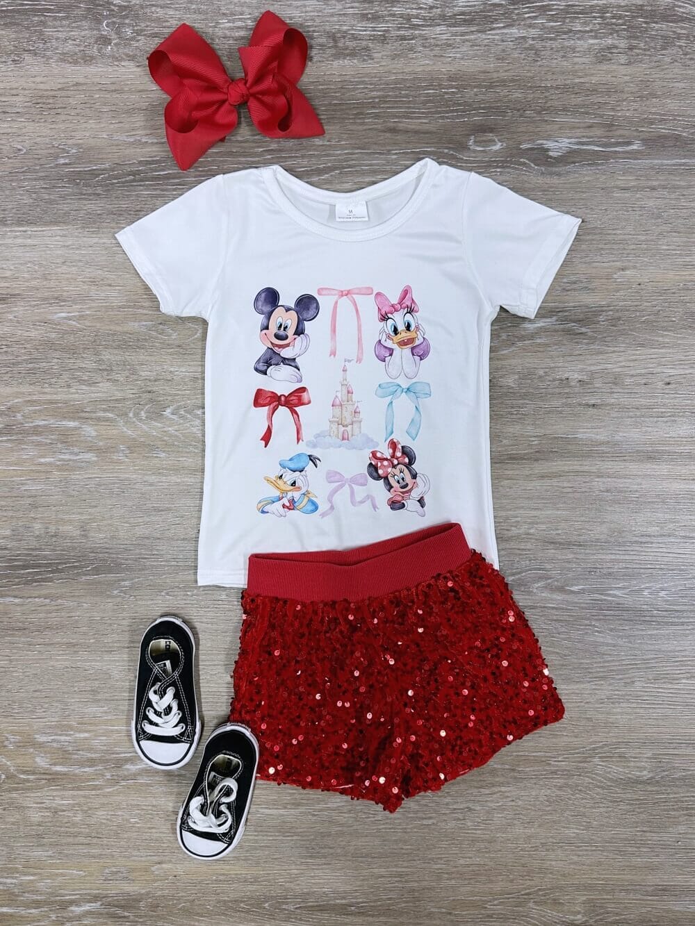 Theme Park Bows Girls Red Sequin Shorts Outfit - Sydney So Sweet