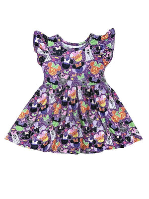 Theme Park Fun Halloween Girls Flutter Short Sleeve Dress - Sydney So Sweet