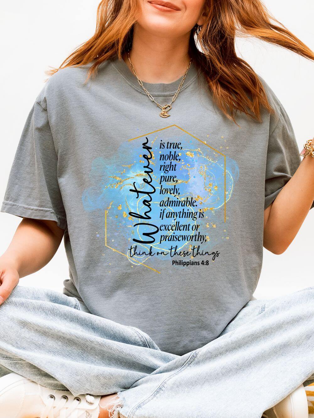 Think on These Things Philippians 4:8 Christian Graphic T-Shirt Unisex Short Sleeve Tee - Sydney So Sweet