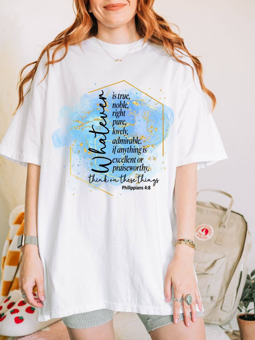 Think on These Things Philippians 4:8 Christian Graphic T-Shirt Unisex Short Sleeve Tee - Sydney So Sweet