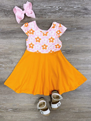 Tiny But Mighty Retro Floral Pink & Orange Girls Dress - Sydney So Sweet