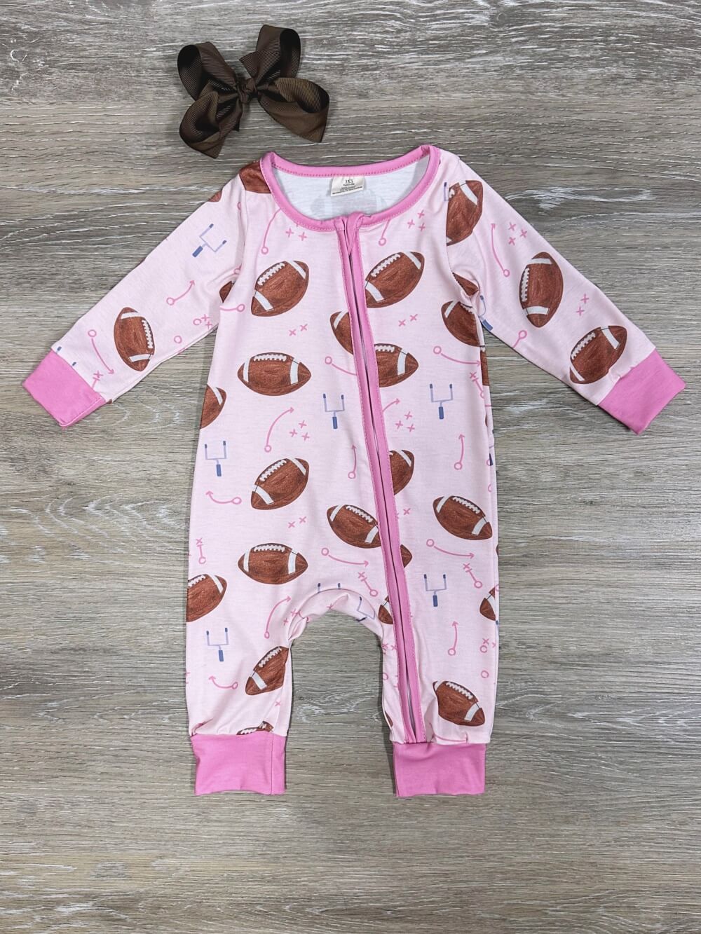 Tiny Tailgater Pink Girls Football Baby Romper - Sydney So Sweet