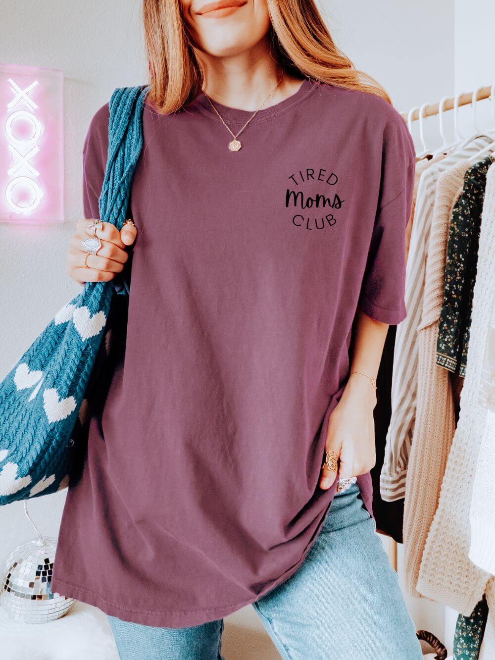 Tired Moms Club Embroidered Tee Comfort Colors Short Sleeve Graphic T-Shirt - Sydney So Sweet