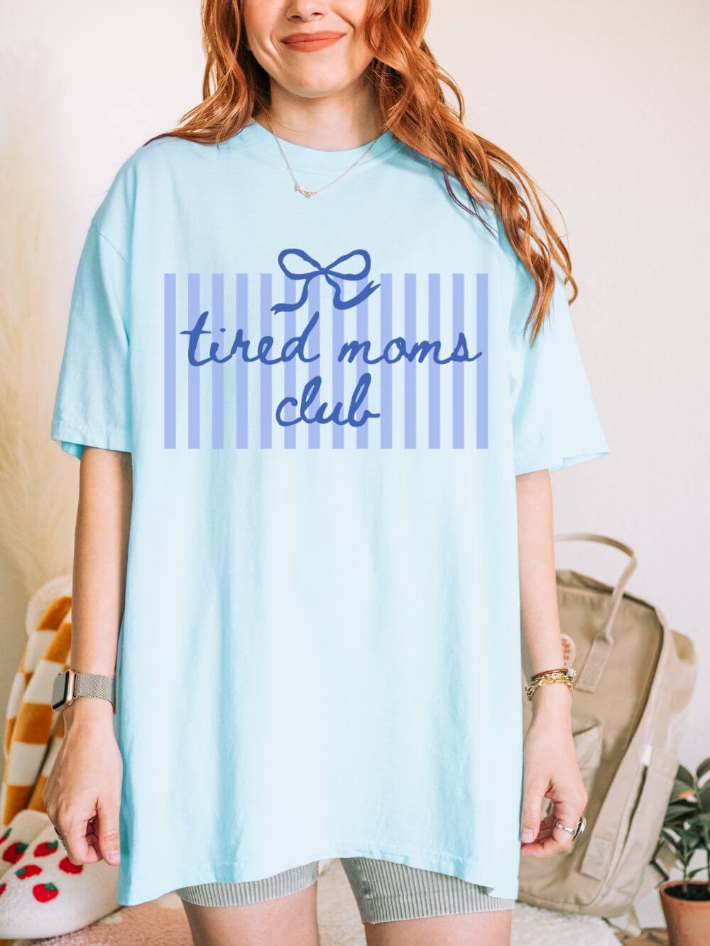 Tired Moms Club Striped Graphic T-Shirt