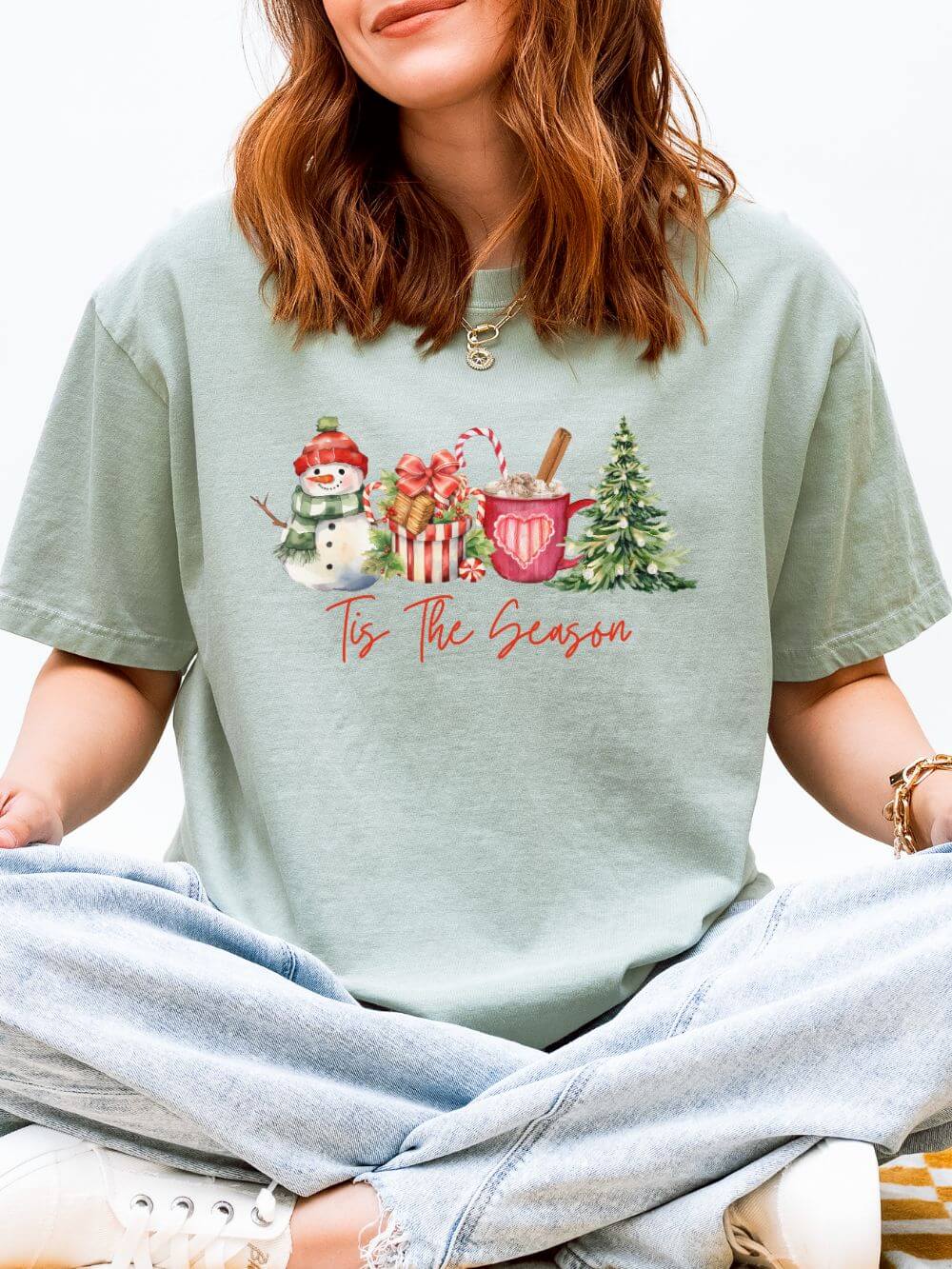 Tis the Season Holiday Tee Vintage Charm Christmas Snowman T-Shirt - Sydney So Sweet