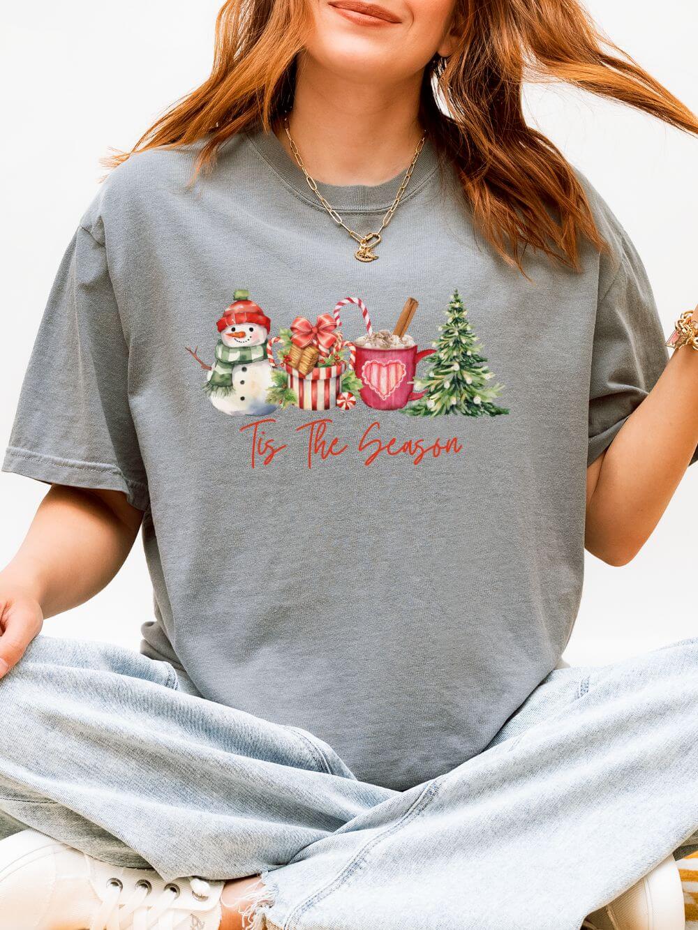 Tis the Season Holiday Tee Vintage Charm Christmas Snowman T-Shirt - Sydney So Sweet