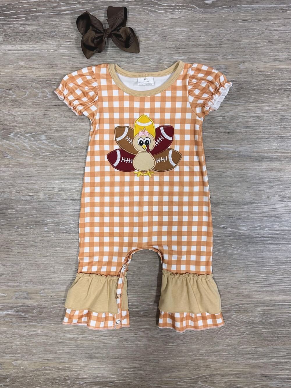 Touchdown Turkey Girls Thanksgiving & Football Baby Romper - Sydney So Sweet