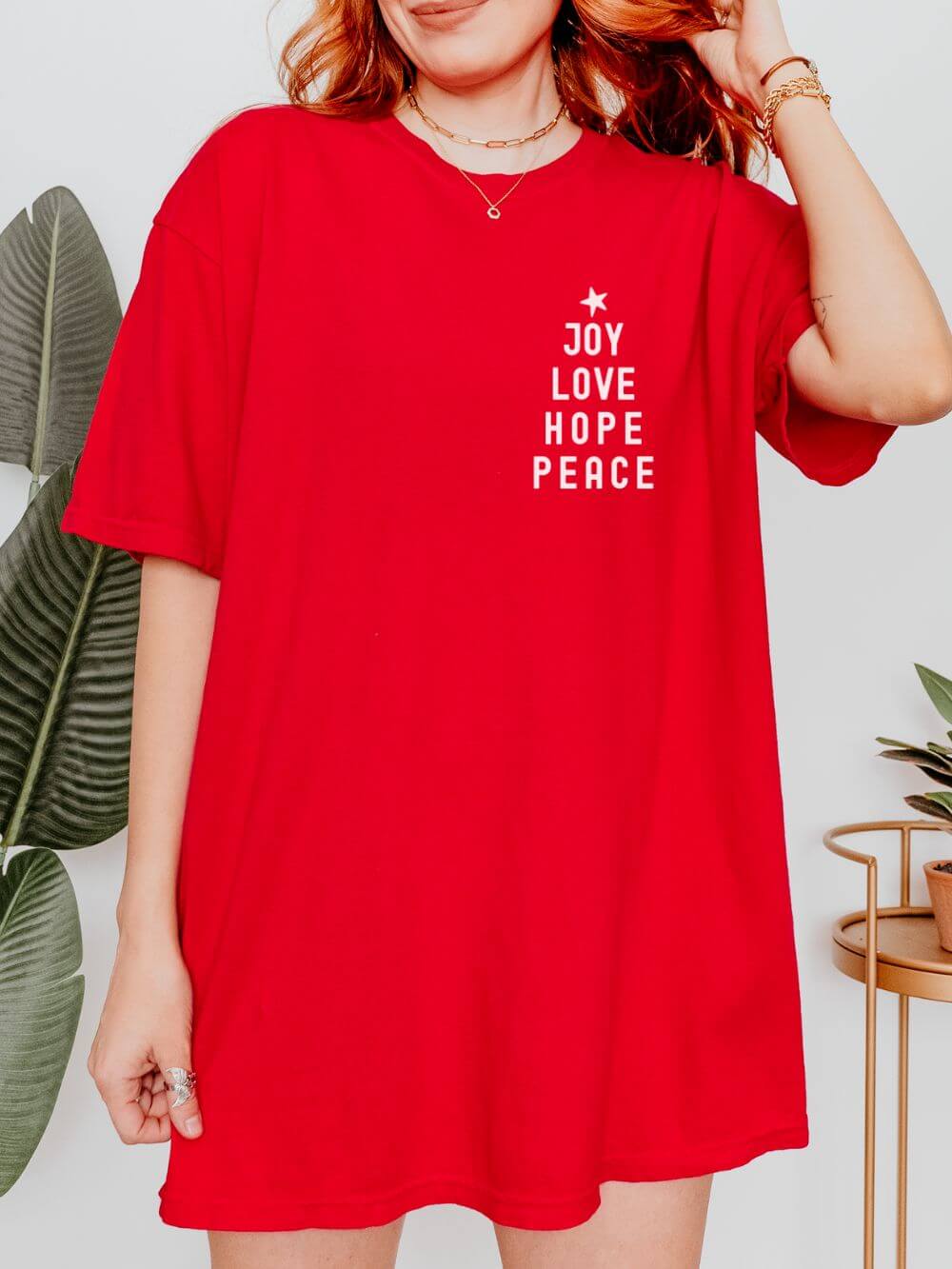 Joy Love Hope Peace Festive Christmas Tree Holiday T-Shirt Unisex Garment-Dyed Tee - Sydney So Sweet