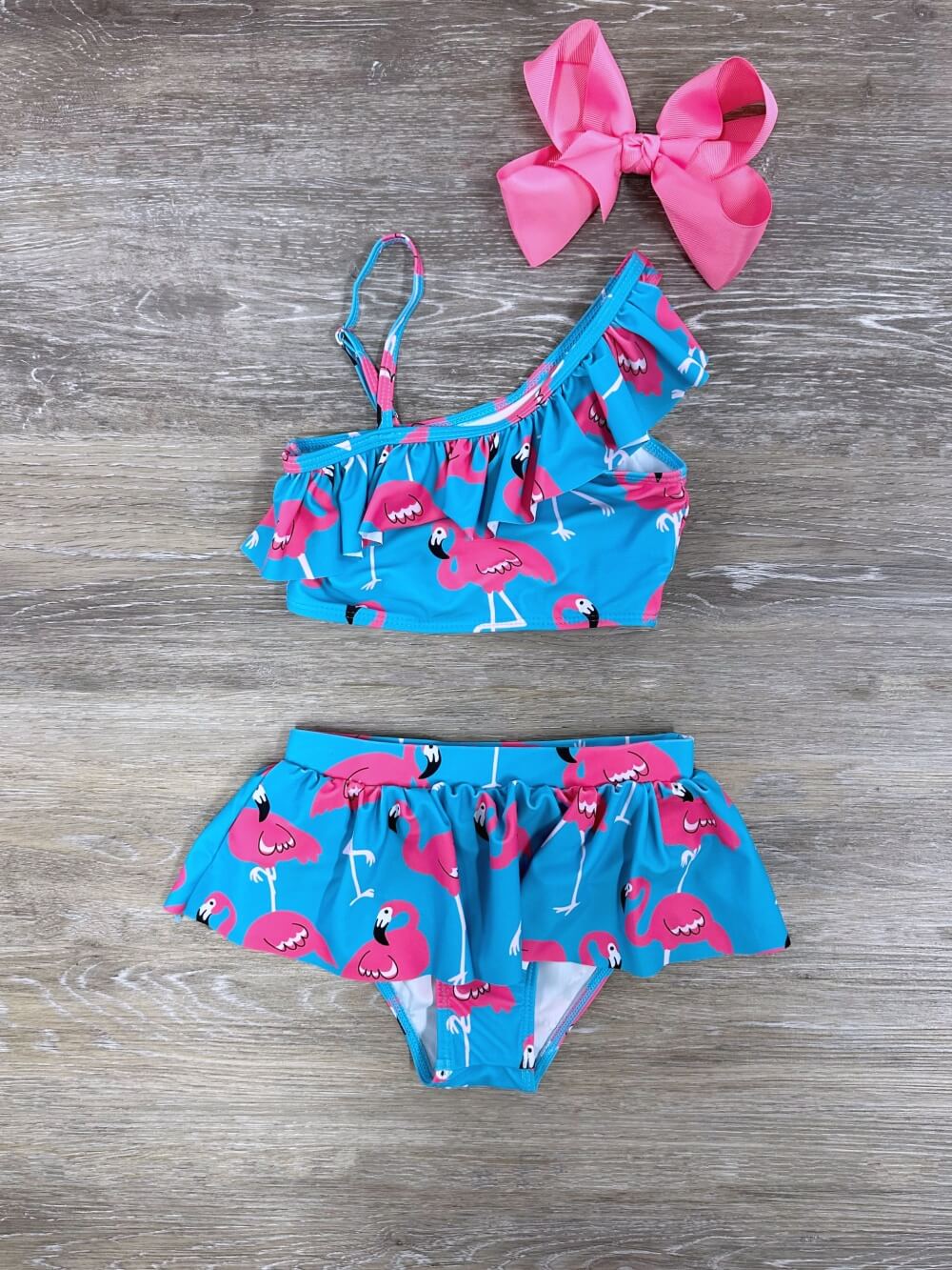Tropical Flamingos 2 Piece Girls Skirted Swimsuit Set