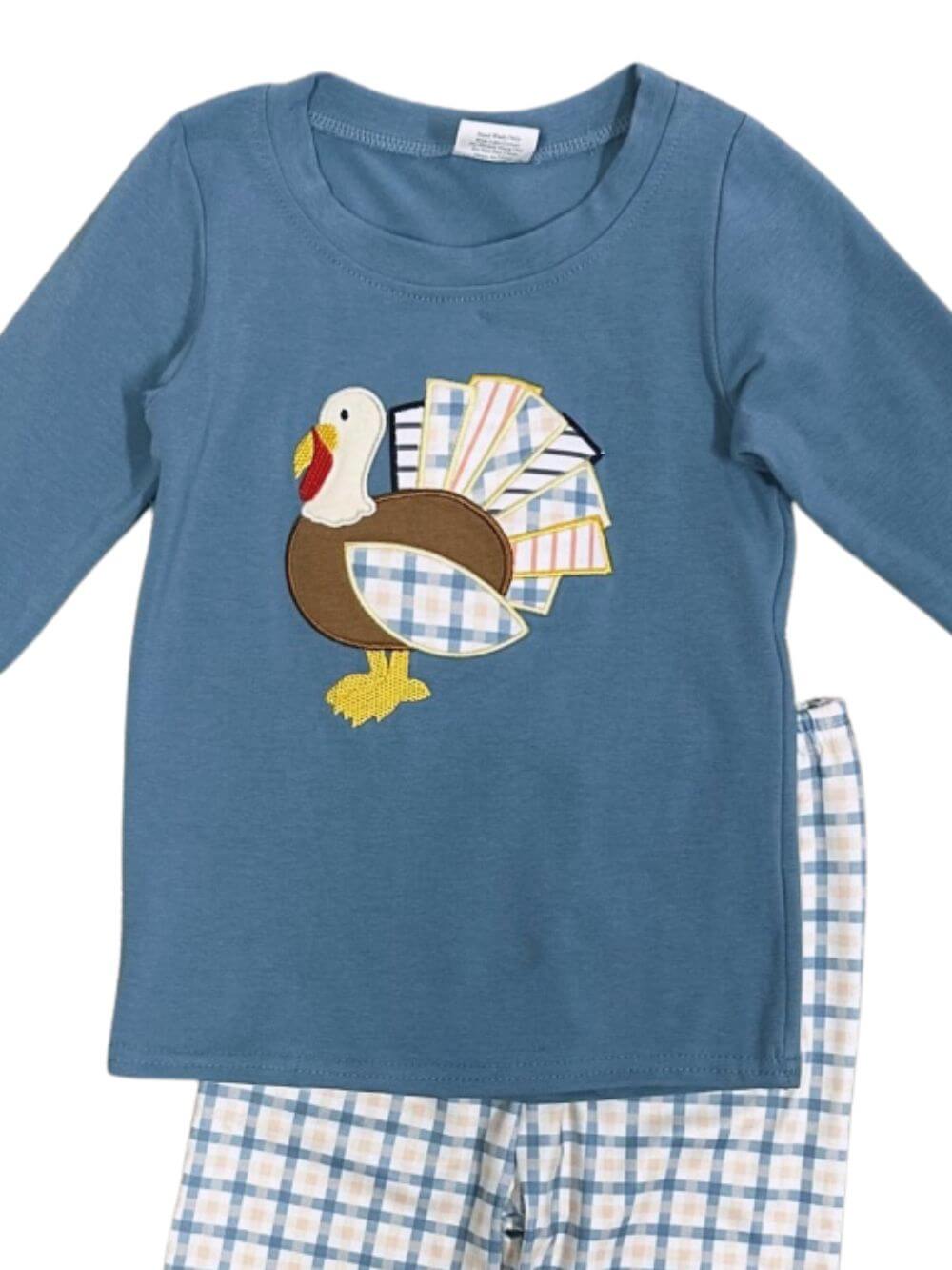 Turkey Time Blue Gingham Boys Outfit - Sydney So Sweet