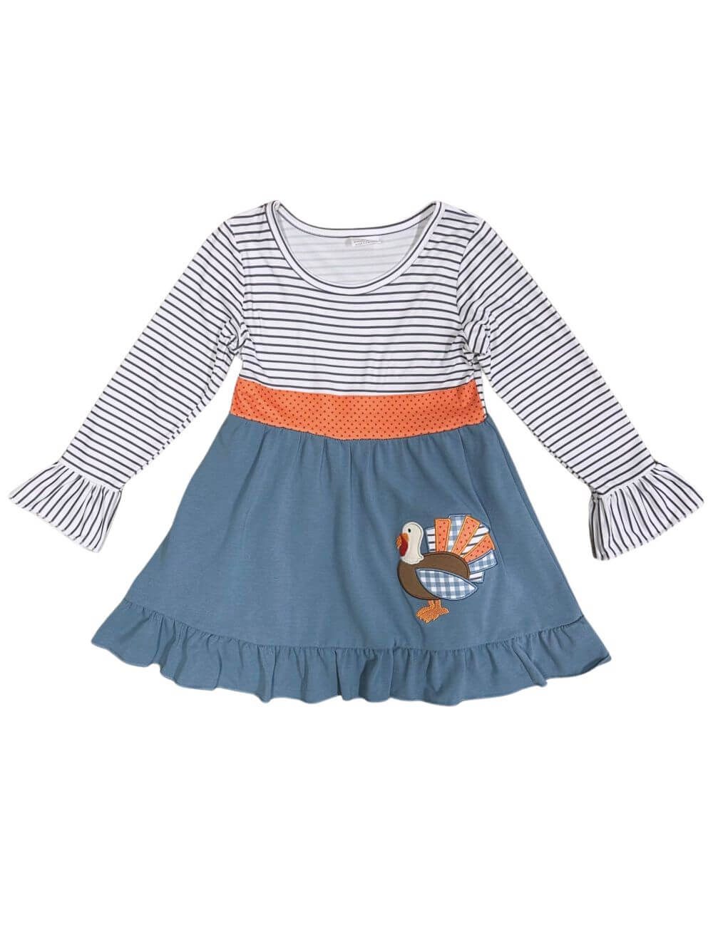 Turkey Time Blue Striped Twirl Dress - Sydney So Sweet