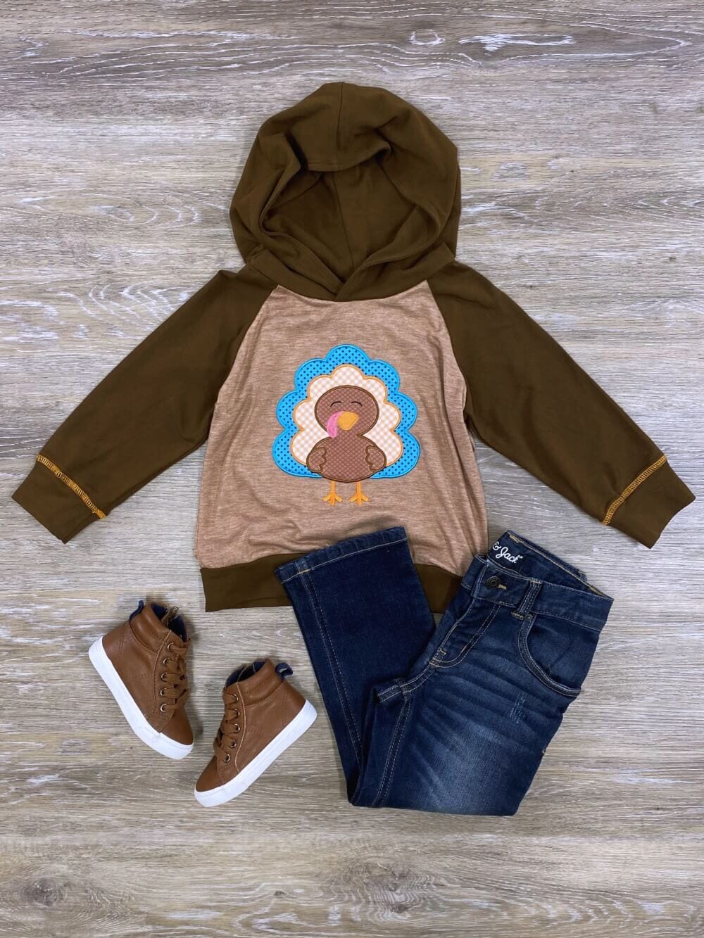 Turkey Time Brown Boys Raglan Hoodie Sweatshirt - Sydney So Sweet