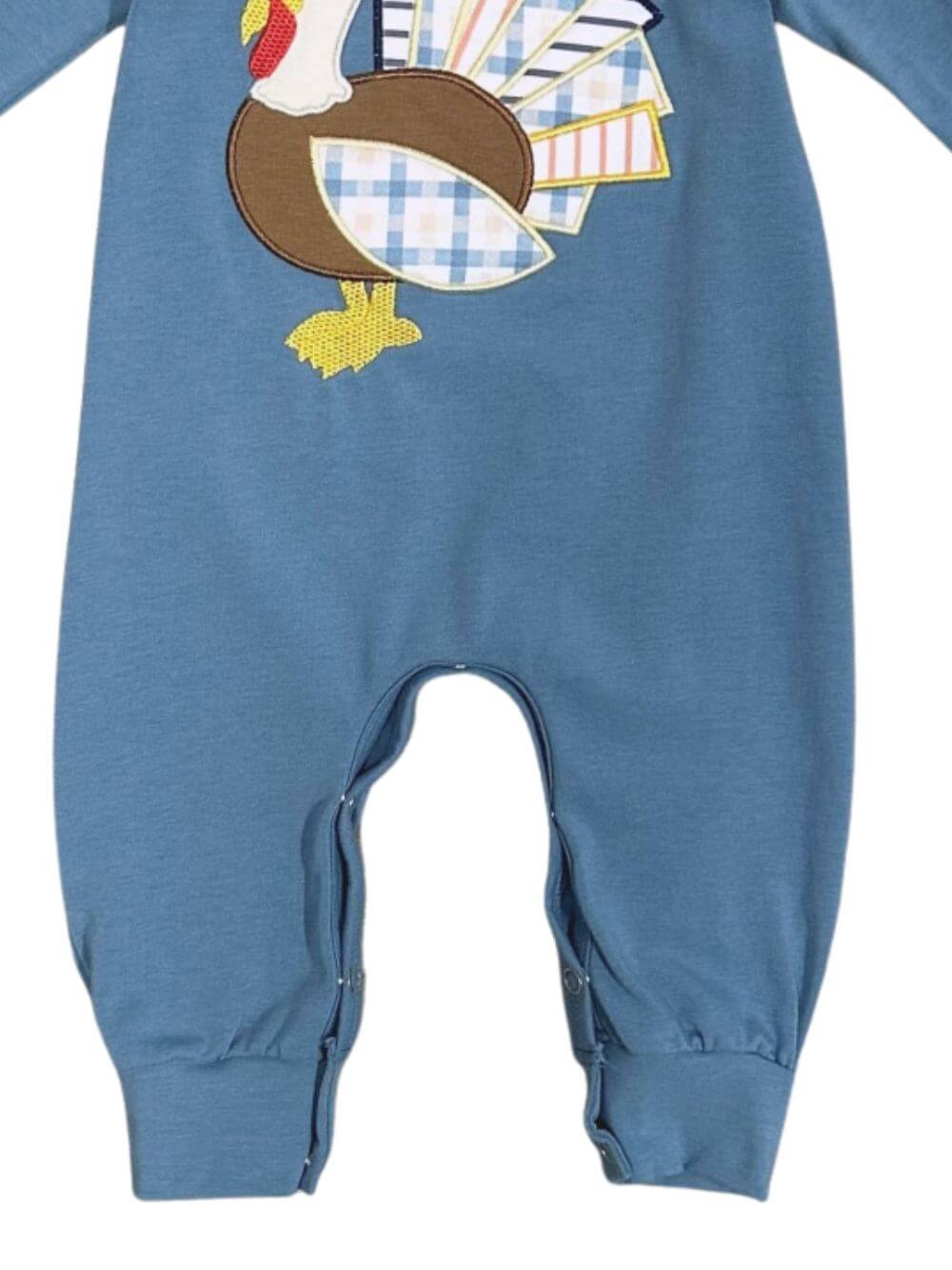 Turkey Time Cozy Blue Baby Romper - Sydney So Sweet