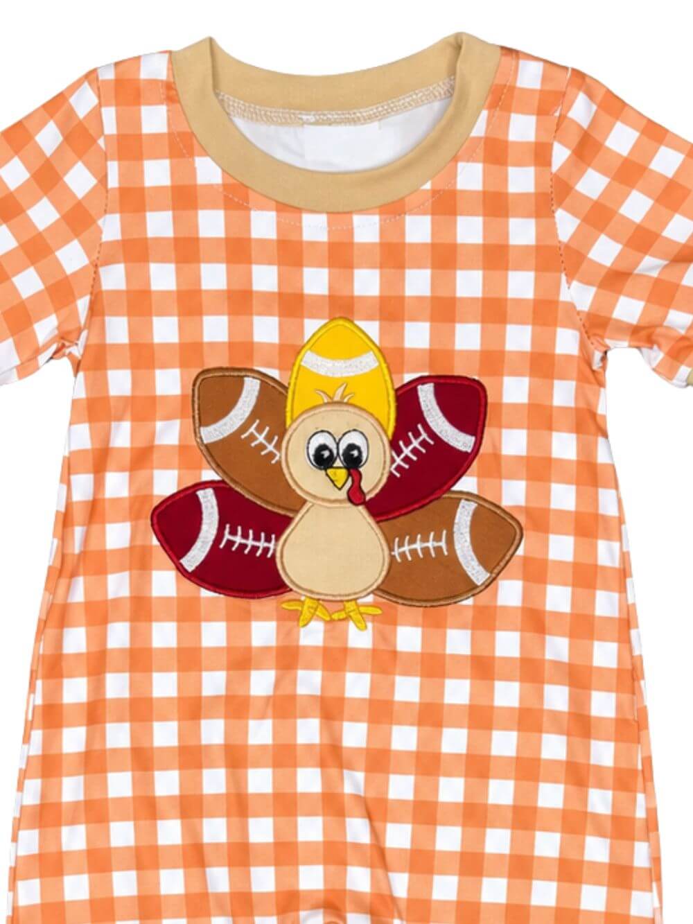 Turkey Football Gingham Baby Thanksgiving Romper