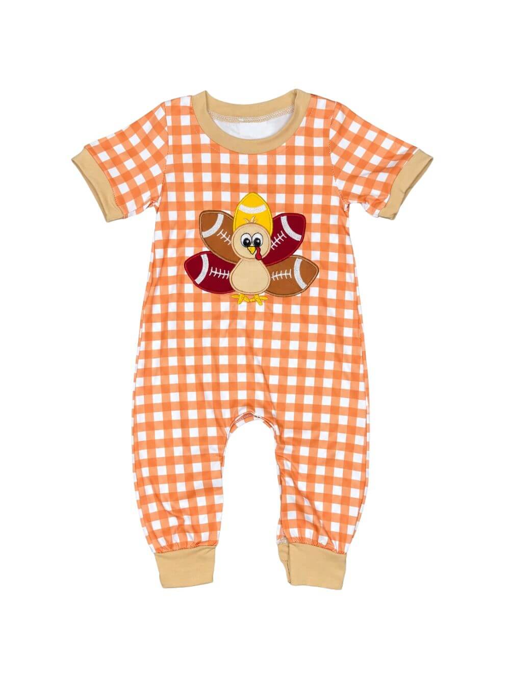 Turkey Football Gingham Baby Thanksgiving Romper