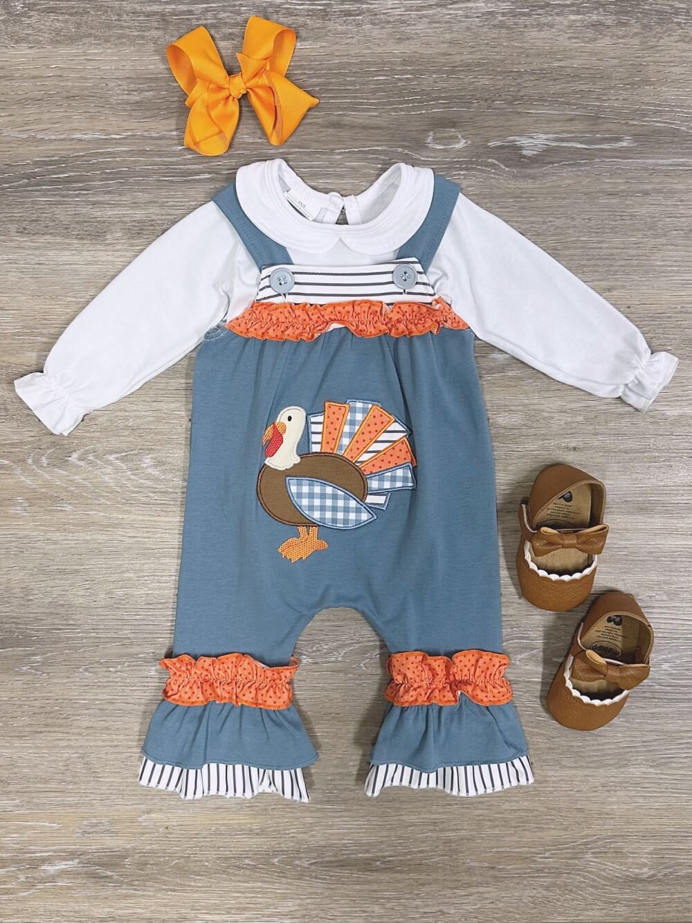 Turkey Time Blue Baby Ruffle Jumper Set - Sydney So Sweet