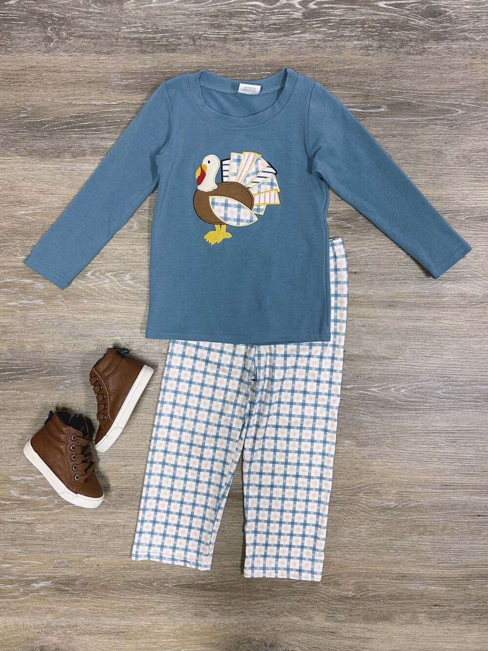 Turkey Time Blue Gingham Boys Outfit - Sydney So Sweet