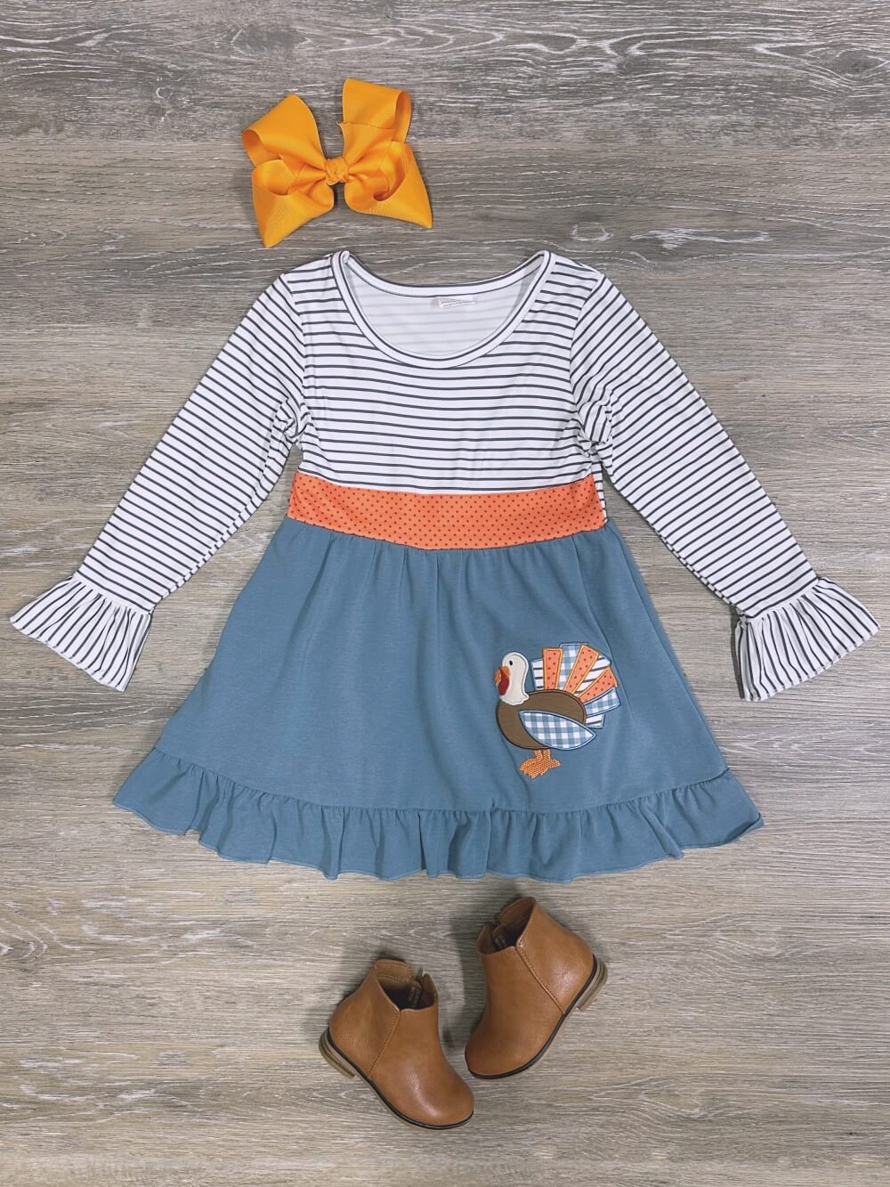 Turkey Time Blue Striped Twirl Dress - Sydney So Sweet