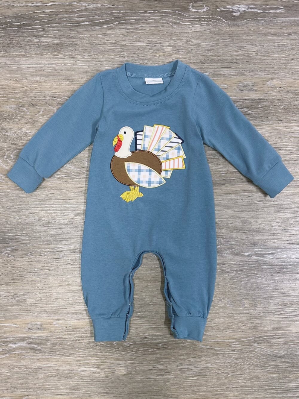Turkey Time Cozy Blue Baby Romper - Sydney So Sweet