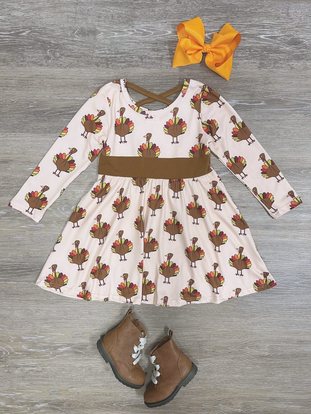 Turkey Trot Cross Back Girls Thanksgiving Dress - Sydney So Sweet