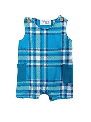 Turquoise Plaid Boys Baby Jumper Outfit - Sydney So Sweet