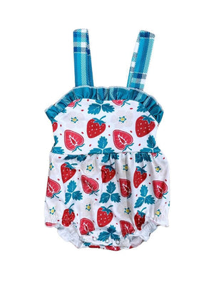 Turquoise & Strawberries Girls Baby Bubble Romper - Sydney So Sweet