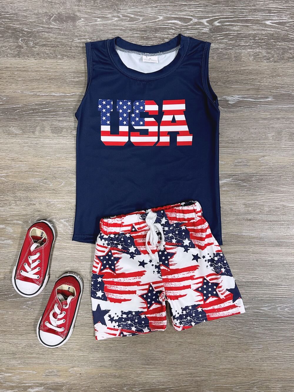USA Vibes Boys 4th of July Tank Top & Flag Shorts Set - Sydney So Sweet