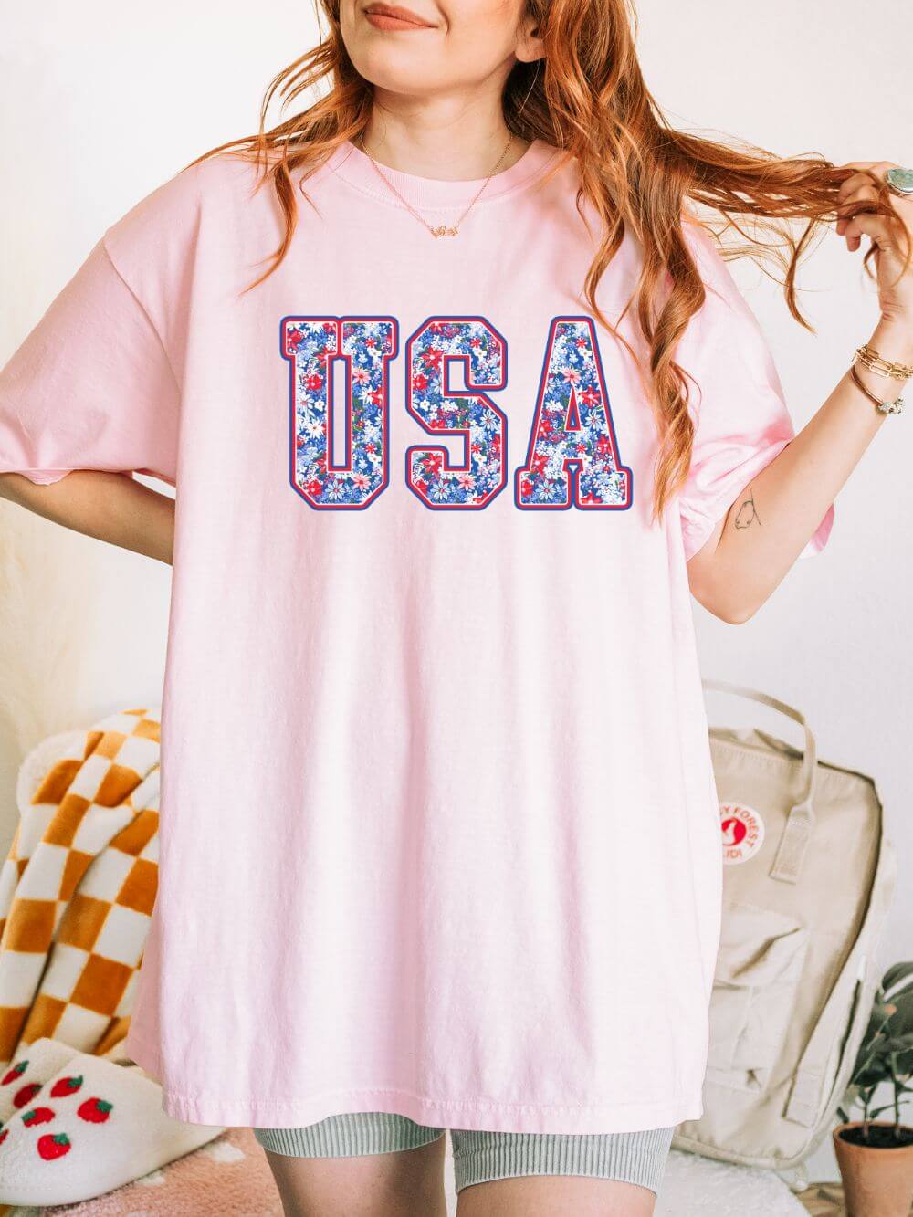 Patriotic Floral USA Unisex Comfort Colors Graphic T-Shirt - Sydney So Sweet