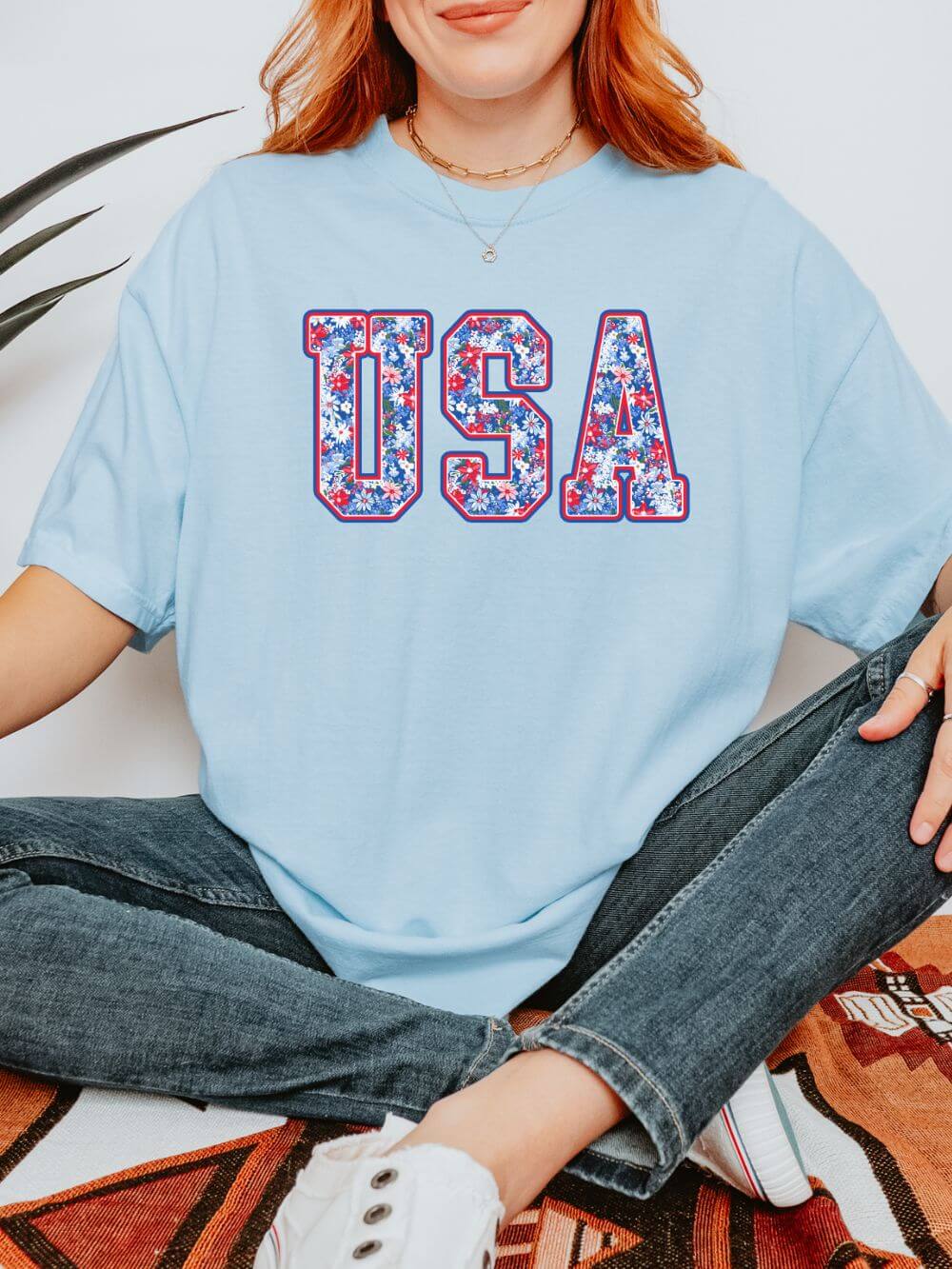 Patriotic Floral USA Unisex Comfort Colors Graphic T-Shirt - Sydney So Sweet