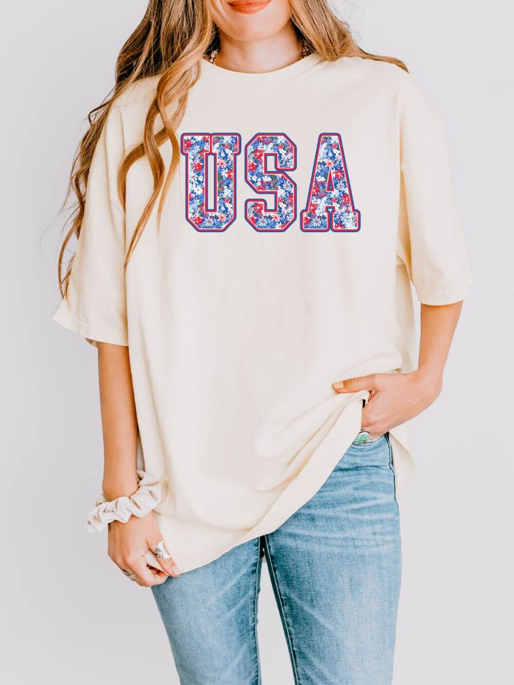 Patriotic Floral USA Unisex Comfort Colors Graphic T-Shirt - Sydney So Sweet