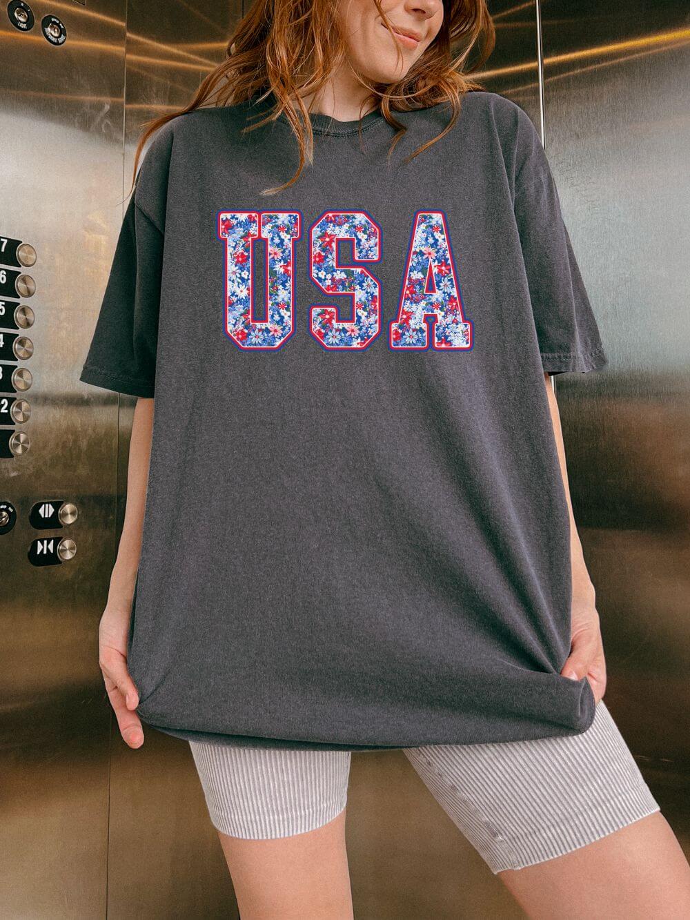 Patriotic Floral USA Unisex Comfort Colors Graphic T-Shirt - Sydney So Sweet